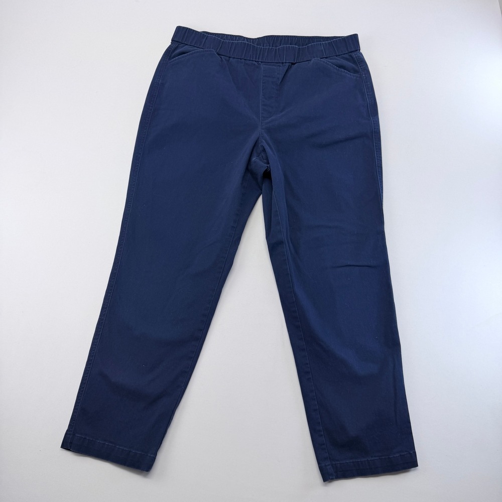 Lands End Womens Navy Blue Mid Rise Elastic Waist Pull On Chino Pants Size 14